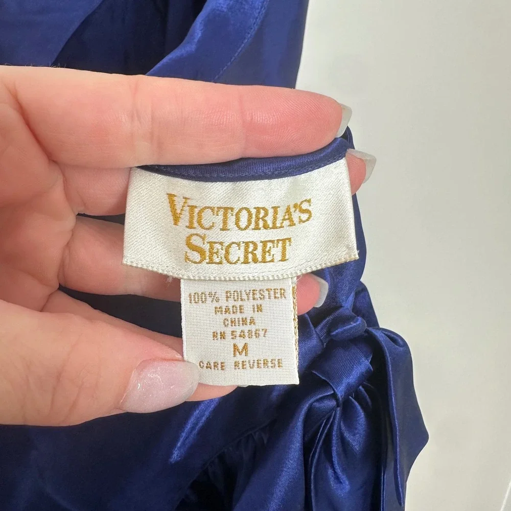 Victoria's Secret Women's Blue Satin Babydoll‎ Slip Dress Ruffle Teddy Size M